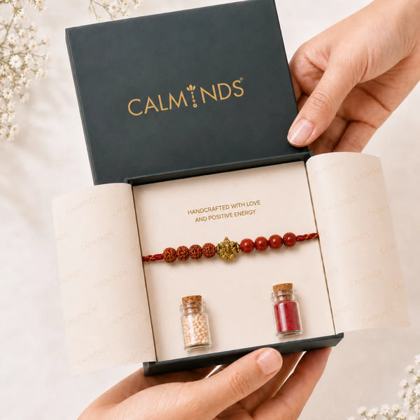Red Jasper Rakhi with Rudraksha | Raksha Bandhan Gift for Brother