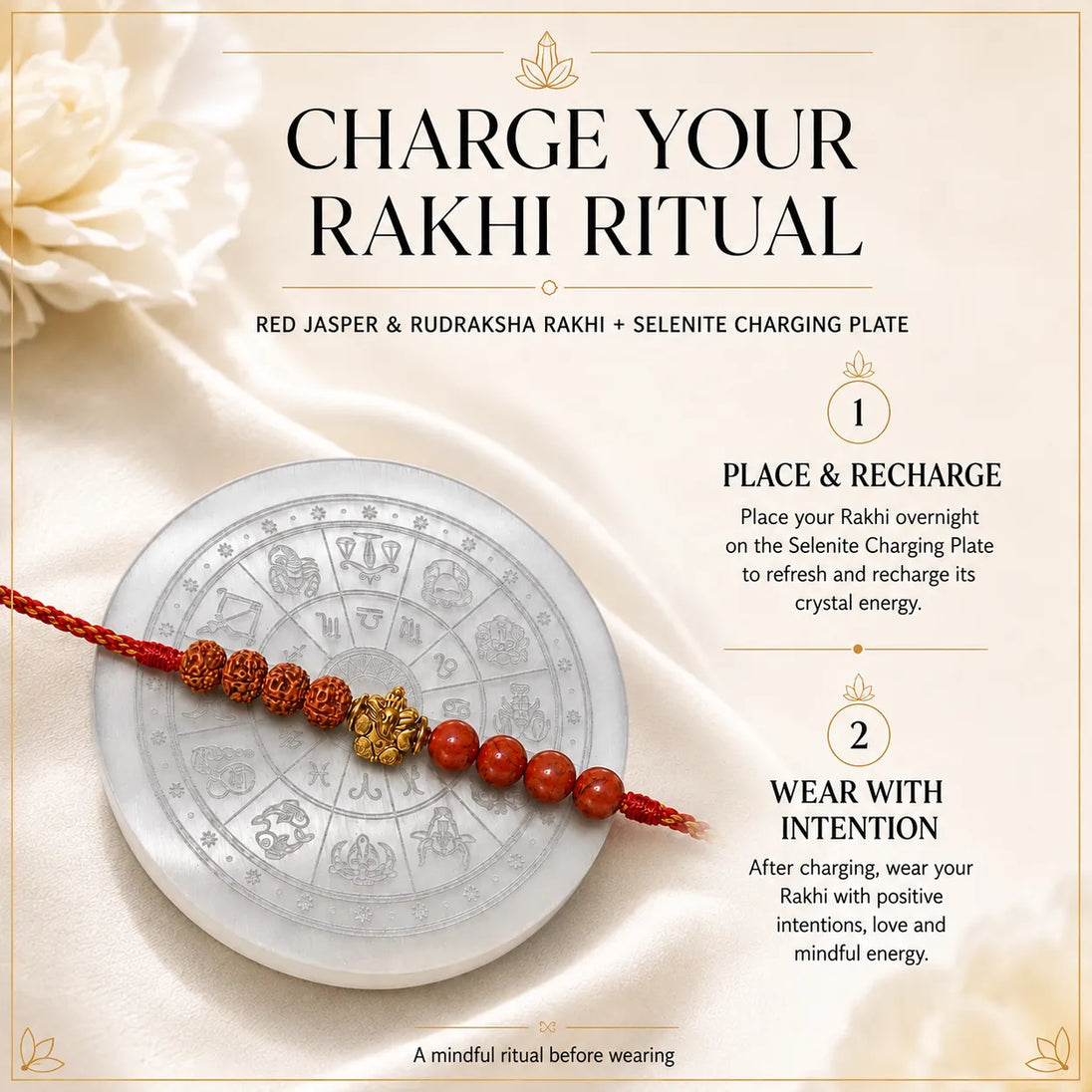 Red jasper and rudraksha rakhi for Raksha Bandhan