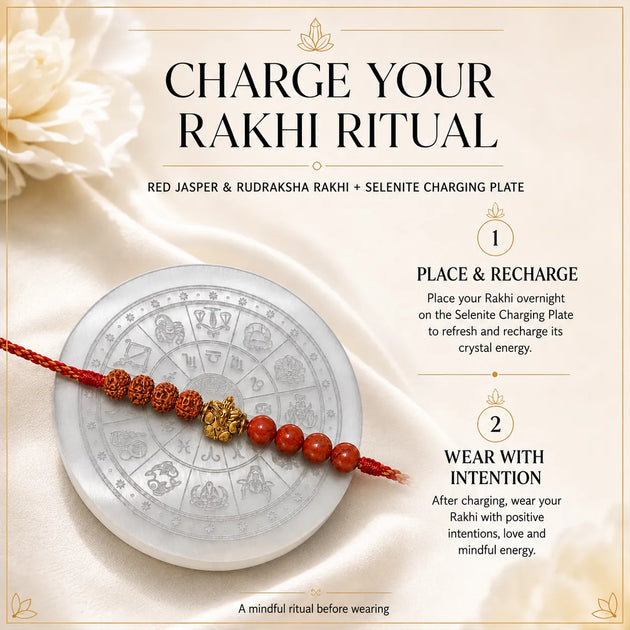 Red jasper and rudraksha rakhi for Raksha Bandhan
