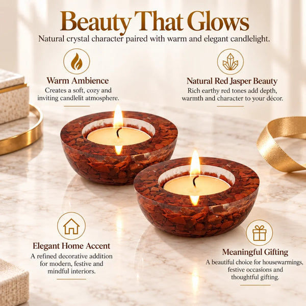 Red Jasper Tea Light Candle Holder (Set of 2)
