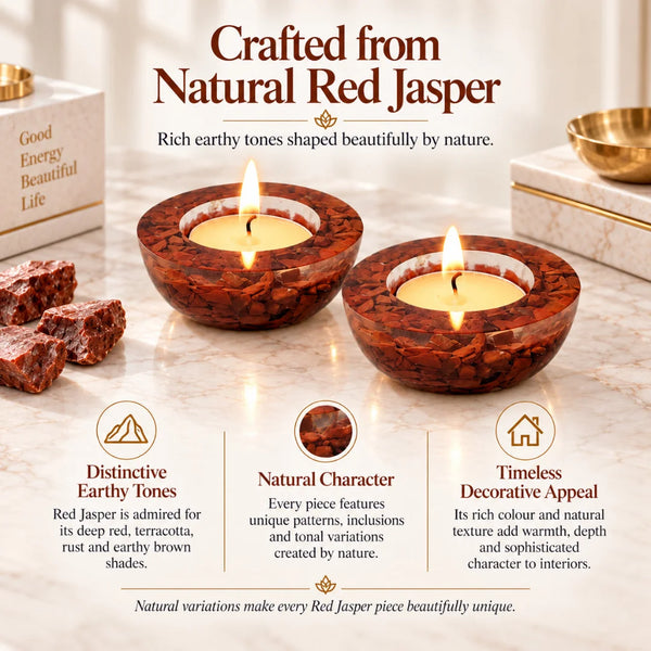 Red Jasper Tea Light Candle Holder (Set of 2)