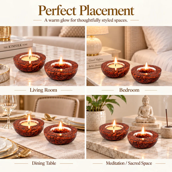 Red Jasper Tea Light Candle Holder (Set of 2)