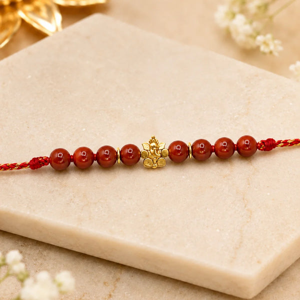 Red Jasper Ganesha Bracelet Rakhi for Brother