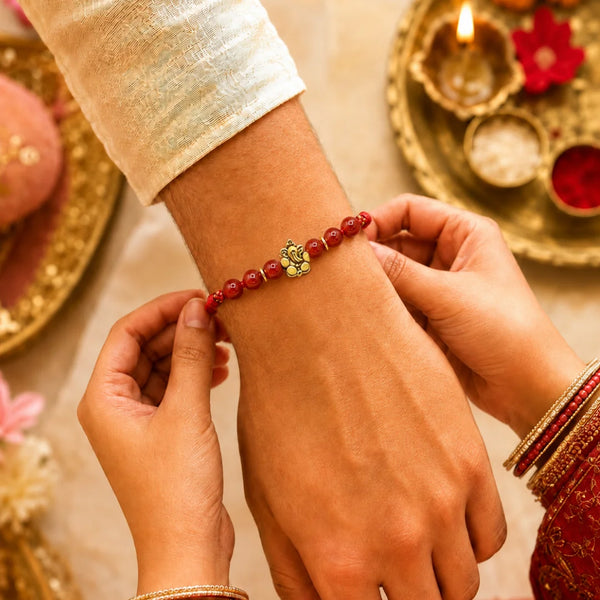 Red Jasper Ganesha Bracelet Rakhi for Brother