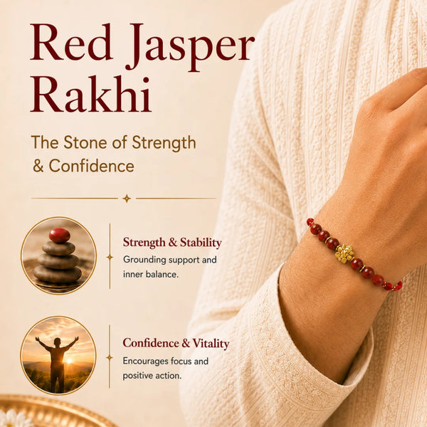 Red Jasper Ganesha Bracelet Rakhi for Brother