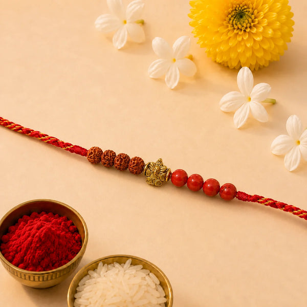 Red Jasper Rakhi with Rudraksha | Raksha Bandhan Gift for Brother