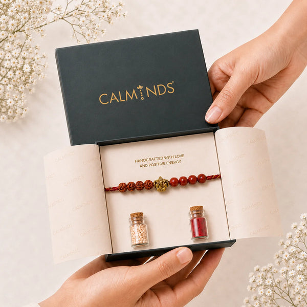 Red Jasper Rakhi with Rudraksha | Raksha Bandhan Gift for Brother