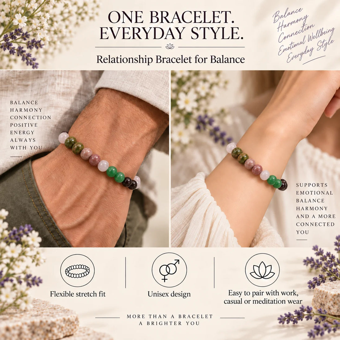 Relationship Bracelet for Balance – natural crystal beads by Calminds