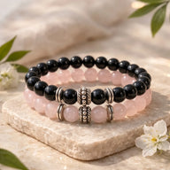 Black Tourmaline & Rose Quartz Bracelet Pair