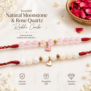 Rose Quartz & Moonstone — Gentle Heart Lumba Rakhi for Bhabhi & Sister