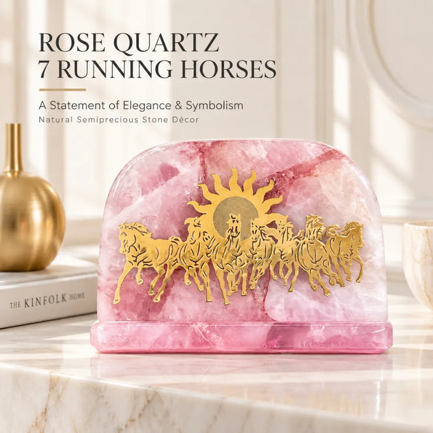 Rose quartz 7 running horses décor by Calminds, view 2 of 6