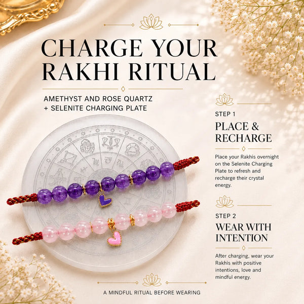 Rose Quartz & Amethyst — Loving Calm Lumba Rakhi for Bhabhi & Sister