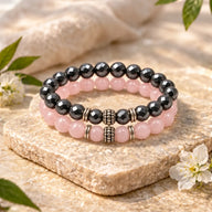 Rose Quartz & Silver Hematite Couple Bracelets for Love & Stability