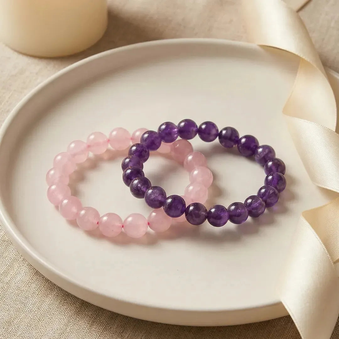 classic amethyst rose quartz couple bracelets for love and harmony
