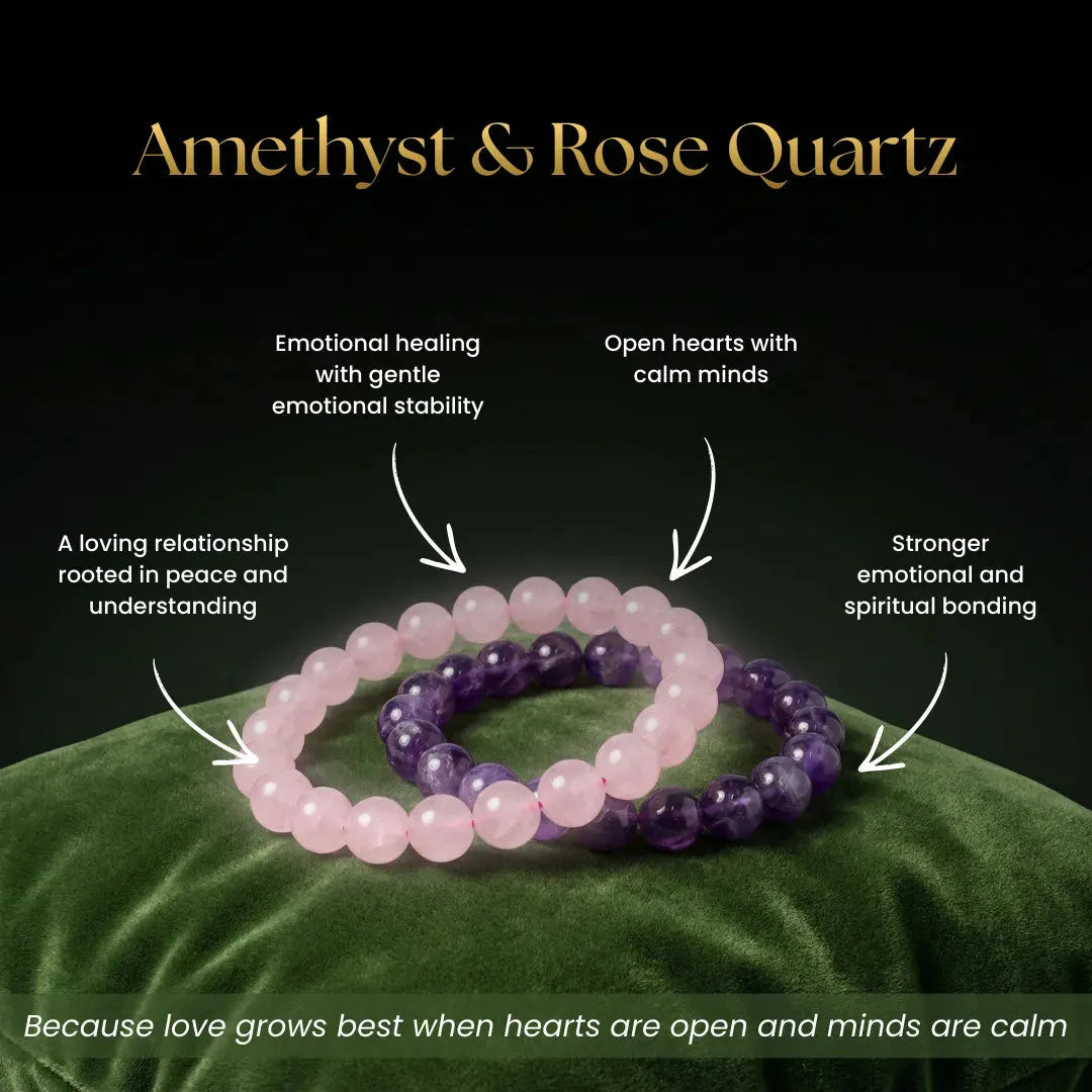 reiki charged amethyst rose quartz bracelet set calminds