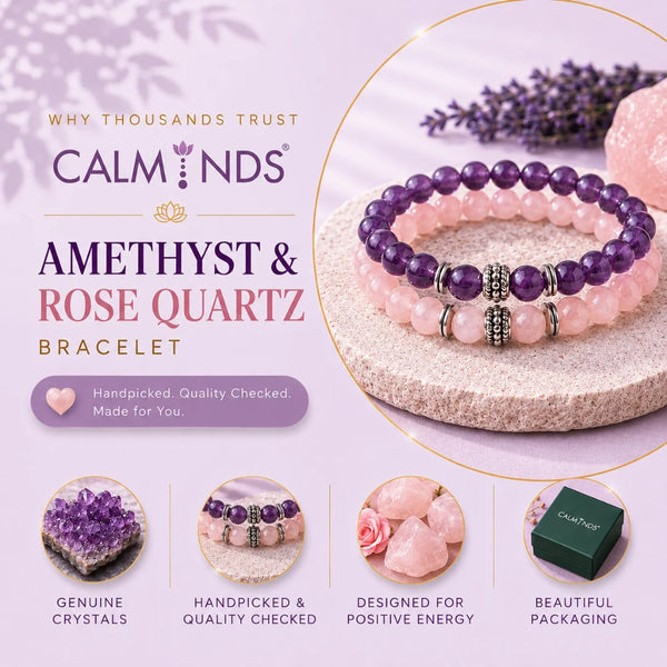 Rose Quartz & Amethyst Crystal Bracelet Gift Set