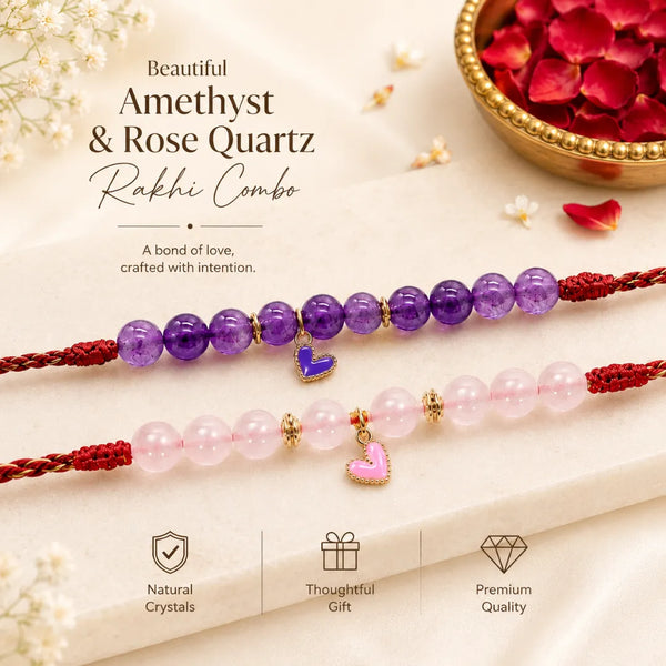 Rose Quartz & Amethyst — Loving Calm Lumba Rakhi for Bhabhi & Sister
