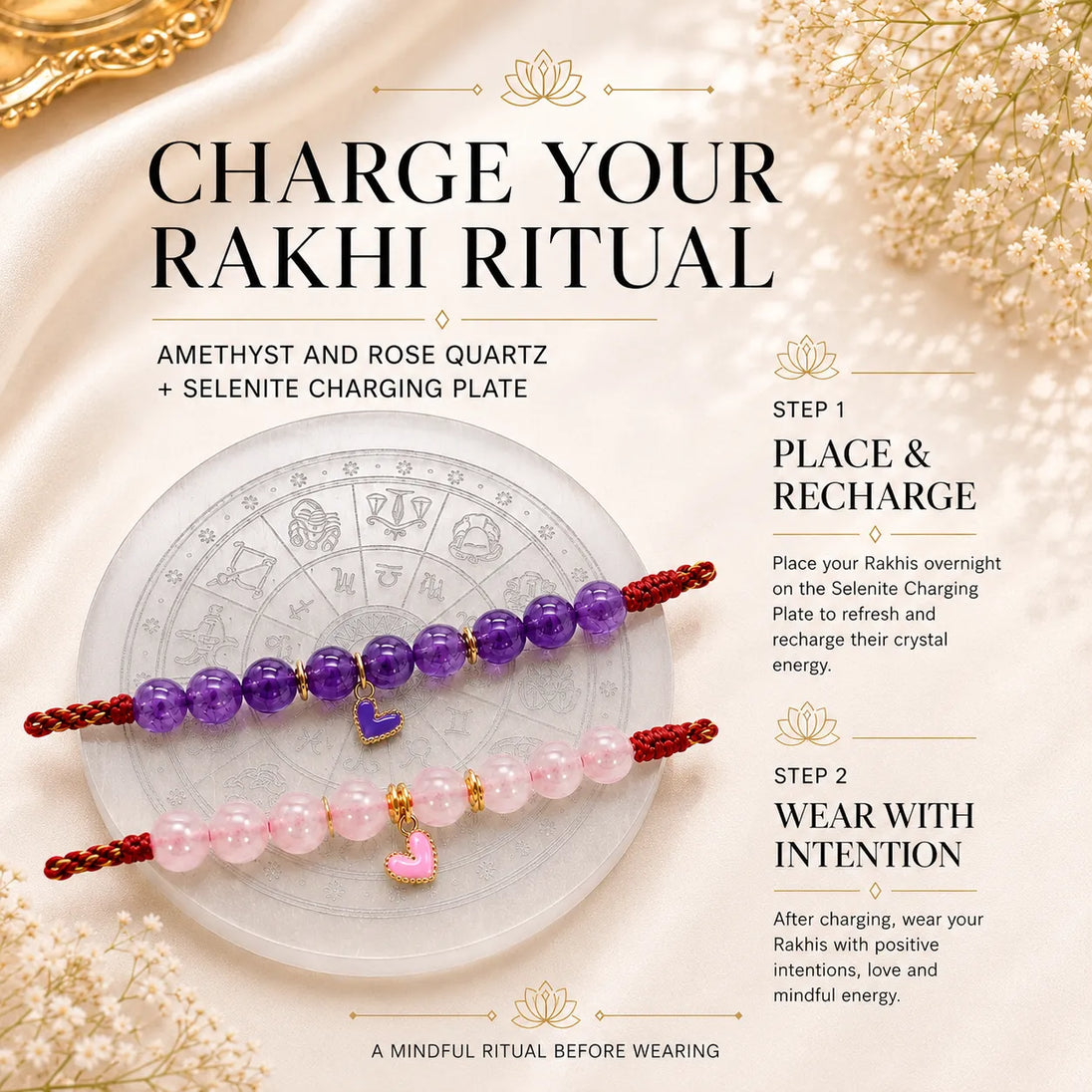 Rose Quartz and Amethyst Loving Calm Lumba Rakhi for Bhabhi and Sister, product image 4