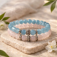 Rose Quartz & Aquamarine Bracelet Pair