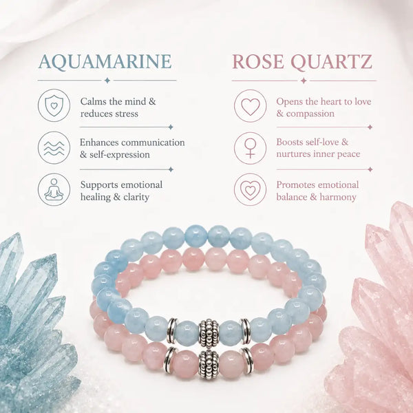 Rose Quartz & Aquamarine Bracelet Pair