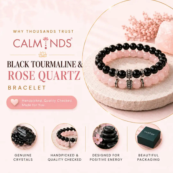 Black Tourmaline & Rose Quartz Bracelet Pair