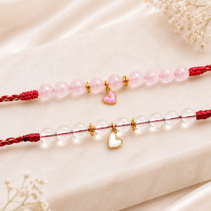 Rose Quartz & Clear Quartz Heart Lumba Rakhi for Bhabhi & Sister