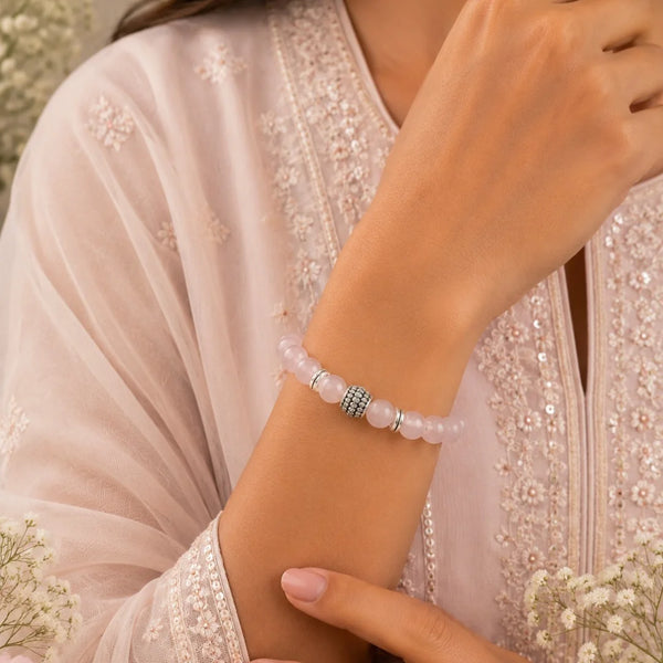 Rose Quartz Crystal Bracelet for Self Love, Anxiety & Emotional Healing - (8mm)