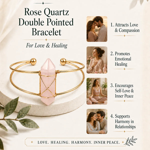 Rose Quartz Double Pointed Bracelet for Love & Healing