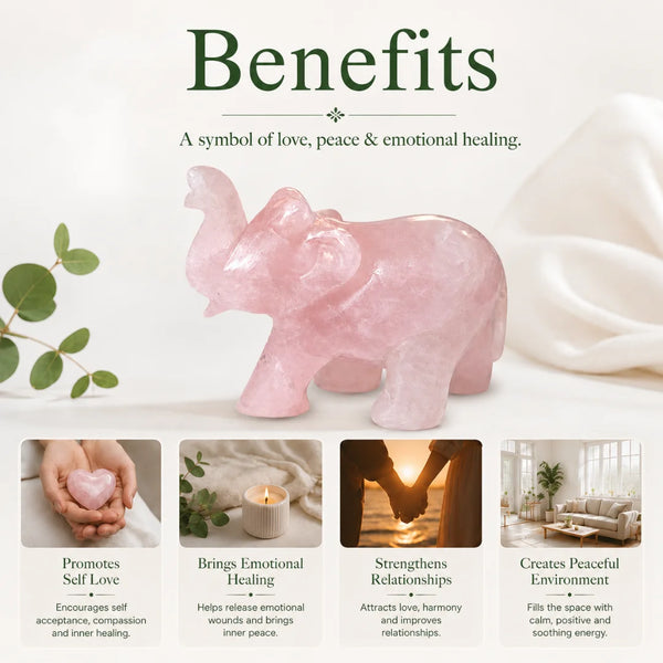 Rose Quartz Elephant – Natural Crystal Elephant Statue for Love, Calm & Good Fortune