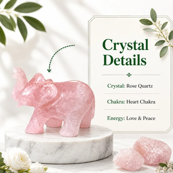 Rose Quartz Elephant – Natural Crystal Elephant Statue for Love, Calm & Good Fortune