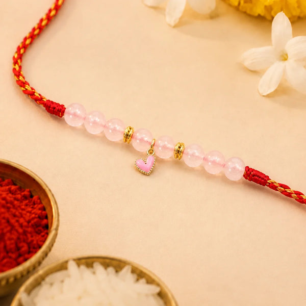 Rose Quartz — Everlasting Love Heart Lumba Rakhi for Bhabhi & Sister