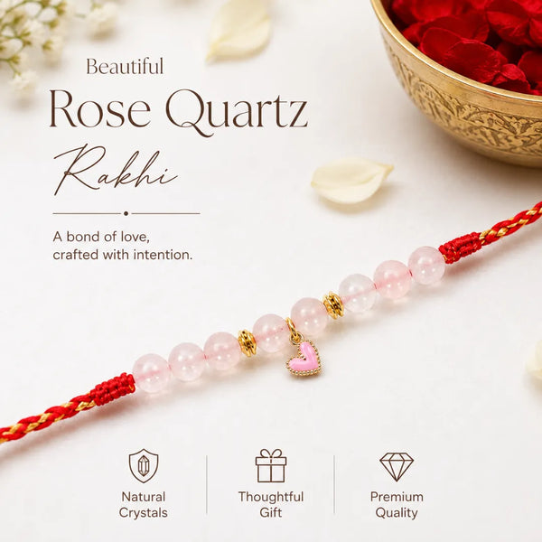 Rose Quartz — Everlasting Love Heart Lumba Rakhi for Bhabhi & Sister