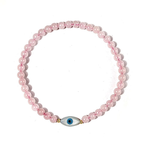 Rose Quartz Evil Eye Bracelet for Love & Protection