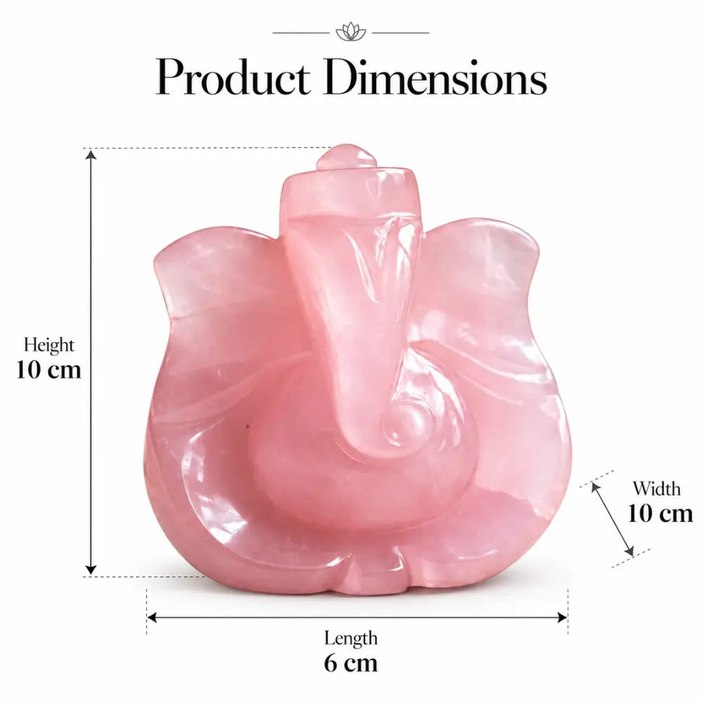 Rose Quartz Ganesha idol dimensions: 10 cm height, 10 cm width, 6 cm length