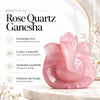 Qualities panel for the Rose Quartz Ganesha: love, calm, positivity and decorative appeal