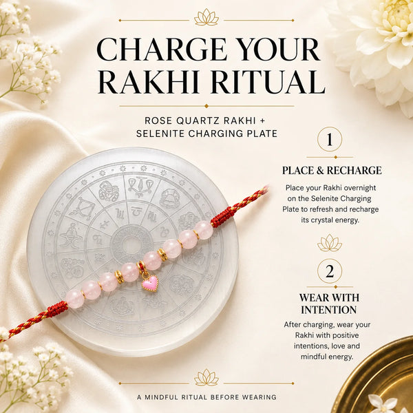 Rose Quartz — Everlasting Love Heart Lumba Rakhi for Bhabhi & Sister