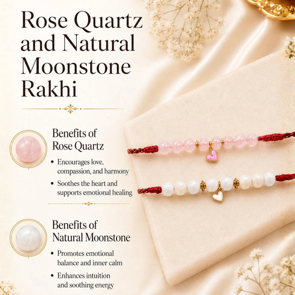 Rose Quartz & Moonstone — Gentle Heart Lumba Rakhi for Bhabhi & Sister