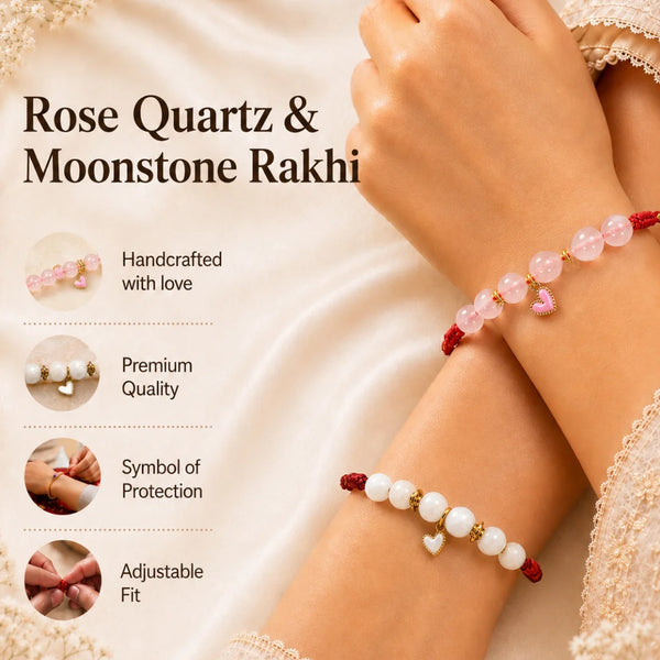 Rose Quartz & Moonstone — Gentle Heart Lumba Rakhi for Bhabhi & Sister