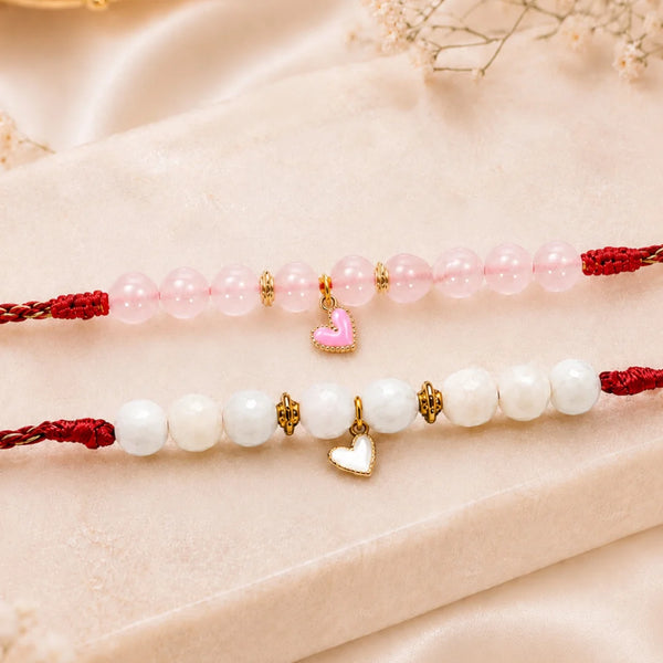 Rose Quartz & Moonstone — Gentle Heart Lumba Rakhi for Bhabhi & Sister
