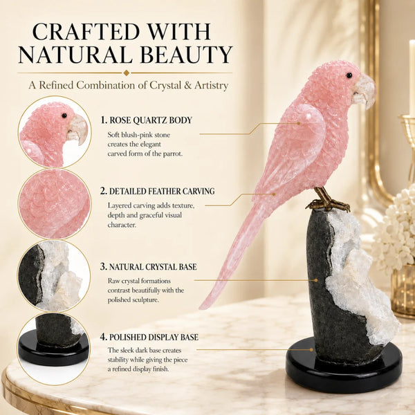Rose Quartz Parrot Crystal Figurine | Love, Harmony & Positive Energy