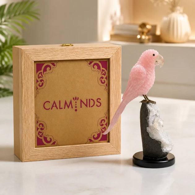 Rose Quartz Parrot figurine shown from the front
