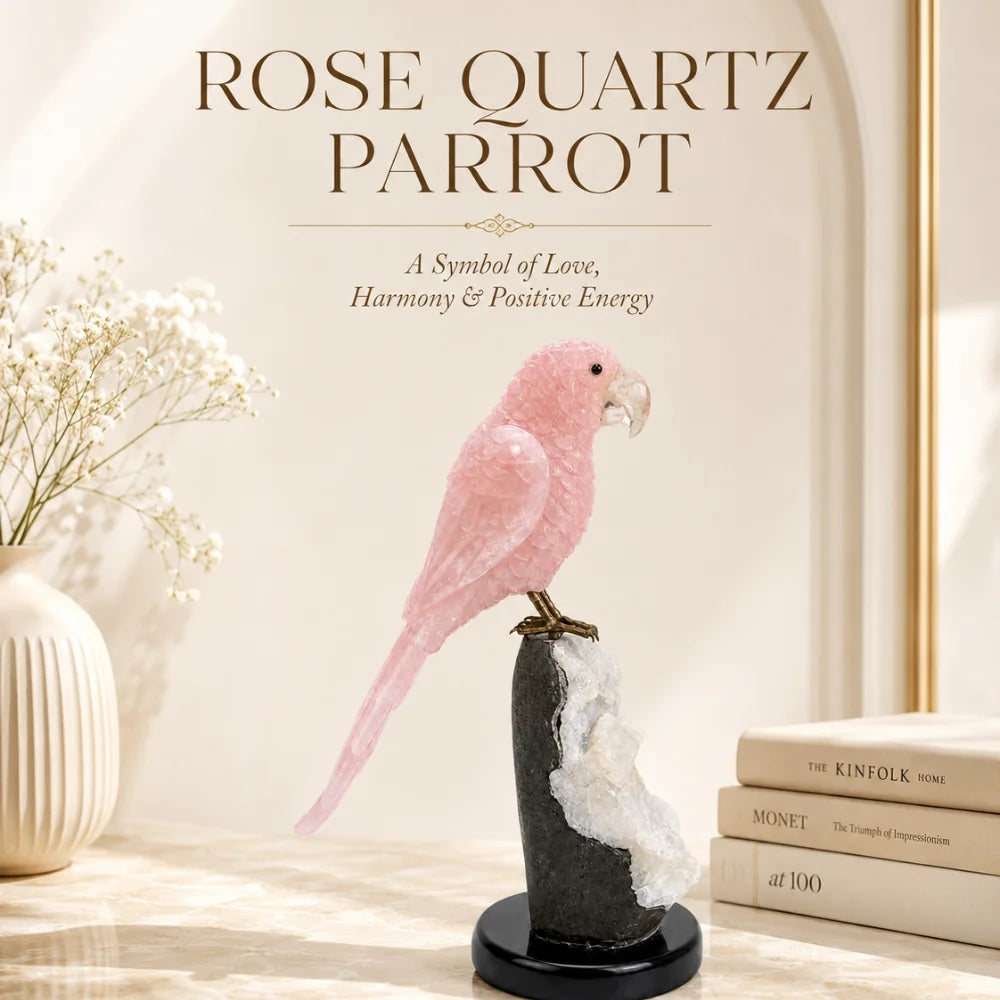 Rose Quartz Parrot crystal figurine for love and harmony
