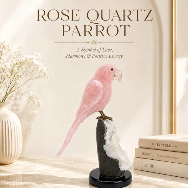 Rose Quartz Parrot crystal figurine for love and harmony