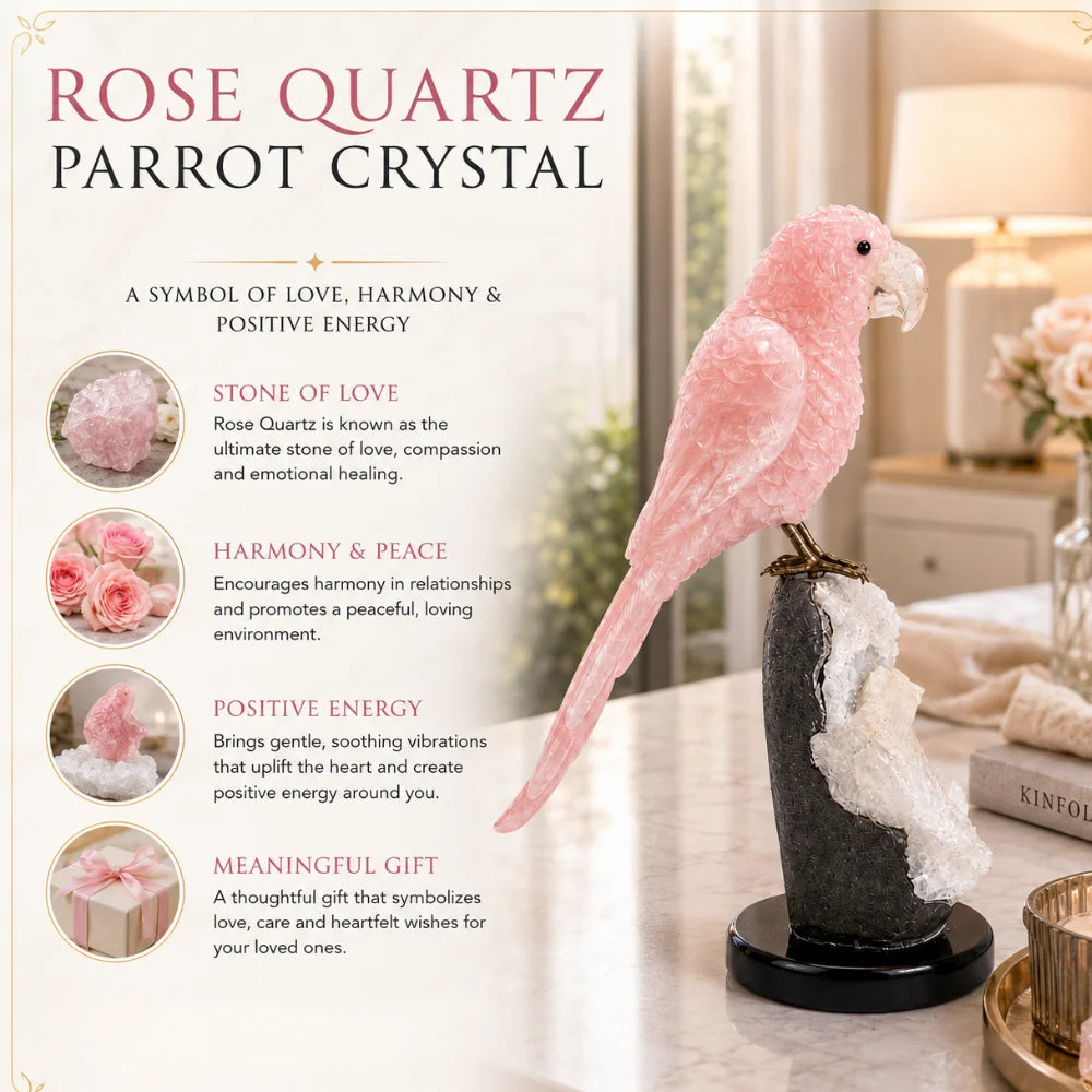 Rose Quartz Parrot figurine close-up detail