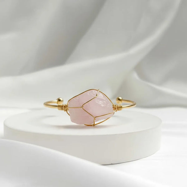 Natural Rose Quartz Rough Bracelet – Raw Crystal Cuff Bracelet