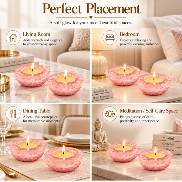 Rose Quartz Tea Light Candle Holder (Set of 2)