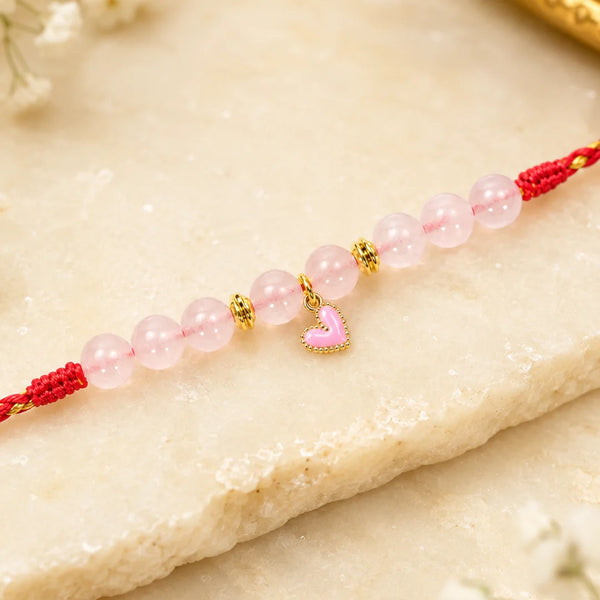 Rose Quartz Heart Lumba Rakhi for Bhabhi & Sister