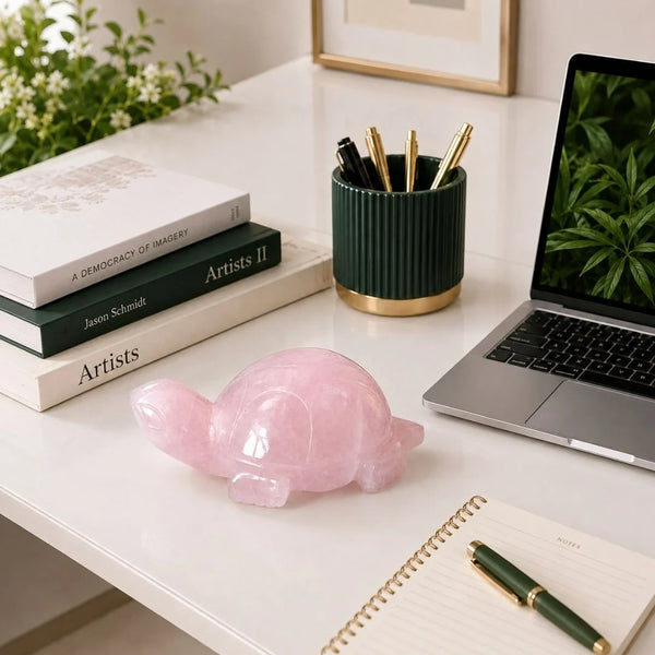 Rose Quartz Turtle – Natural Crystal Tortoise for Love, Calm & Stability
