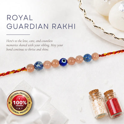 Royal Guardian Rakhi with Evil Eye centerpiece, close-up product view