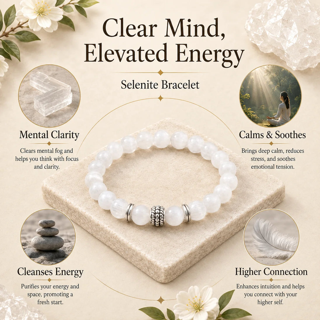Selenite Crystal Bracelet for energy cleansing and clarity